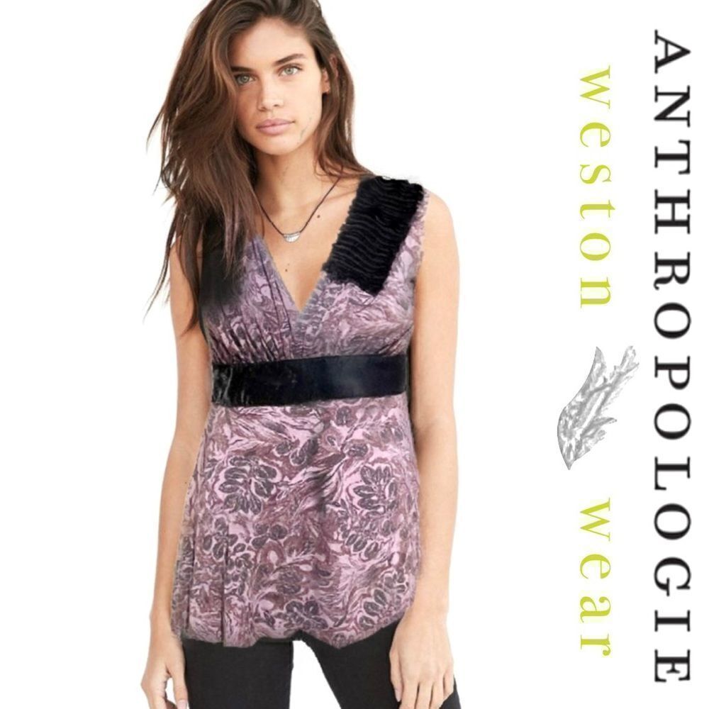 Anthropologie Weston Wear Shoulder Ruffle Plunge Tank